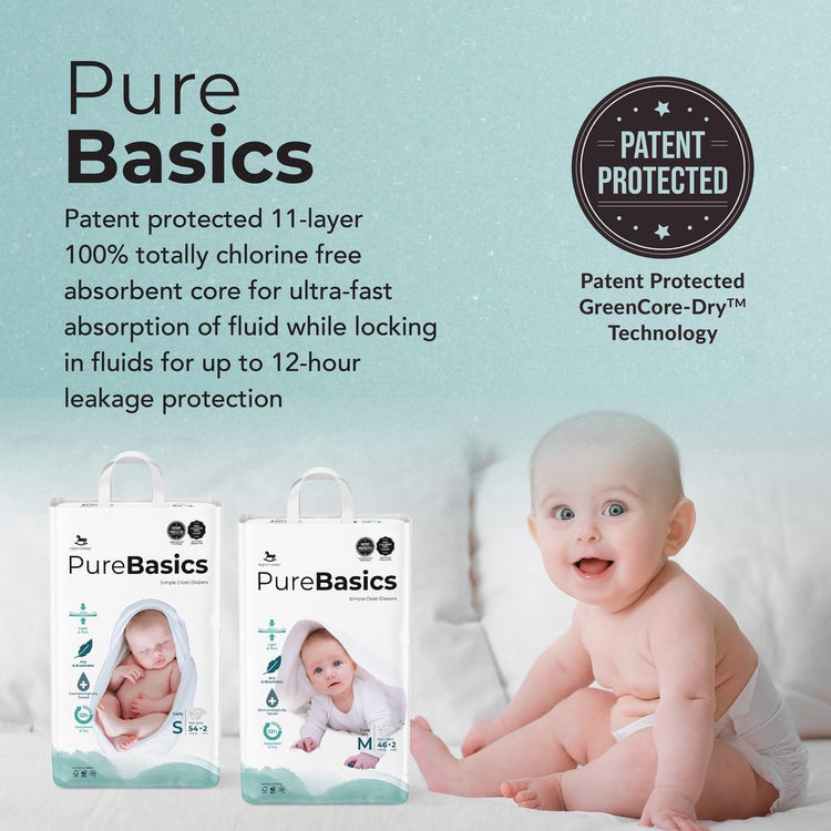 Applecrumby PureBasics Tape Diapers - S56 / M48 / L40 / XL32