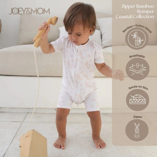 Joey & Mom Zipper Premium Bamboo Cotton Baby Romper | Short Sleeve Onesie for Newborns & Infants