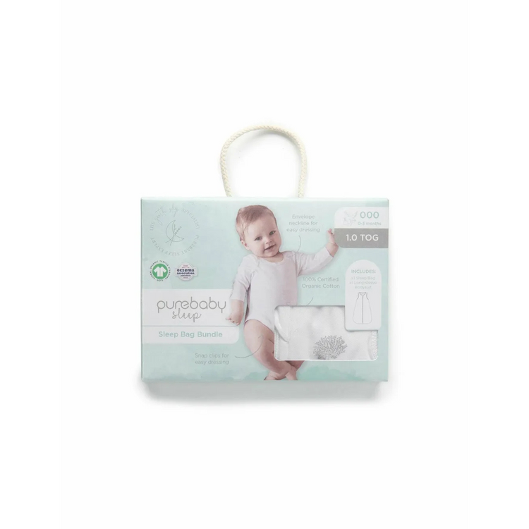 Purebaby Organic Sleeping Bag Bundle 1 TOG - Pale Grey Tree (0-3m)