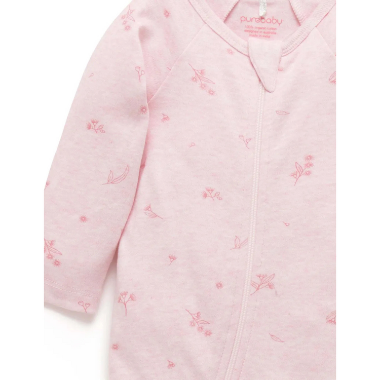 Purebaby Organic Sleepsuit - Pale Pink Blossom Print