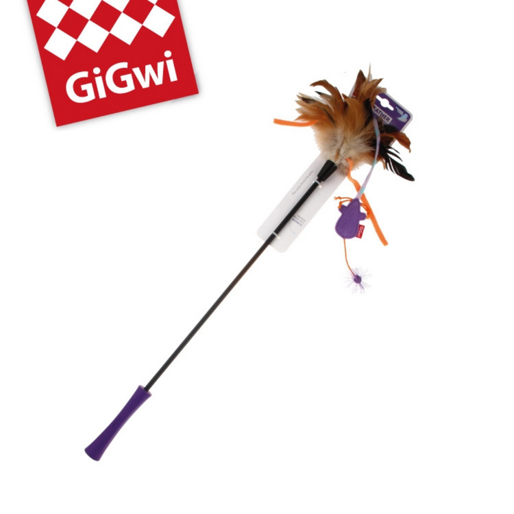 GiGwi Feather Teaser Catwand with TPR Handle & Plush Tail