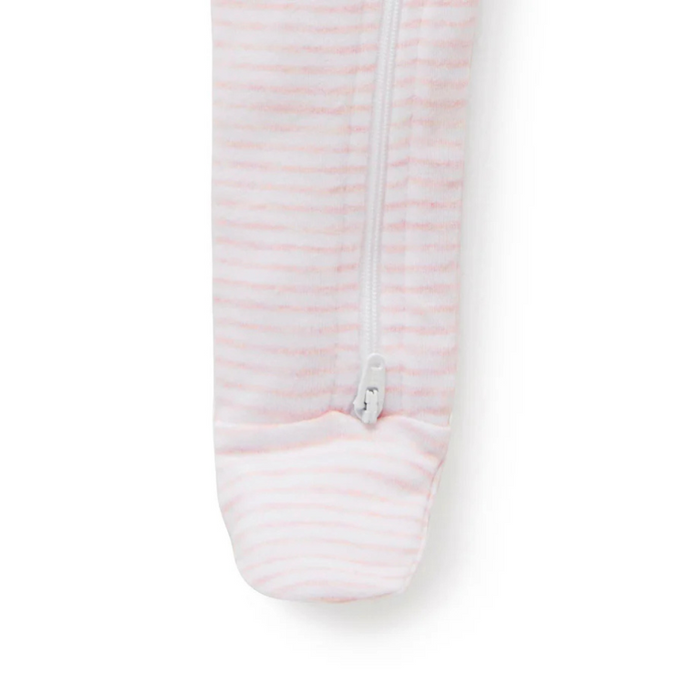 Purebaby Zip Growsuit - Pale Pink Melange Stripe