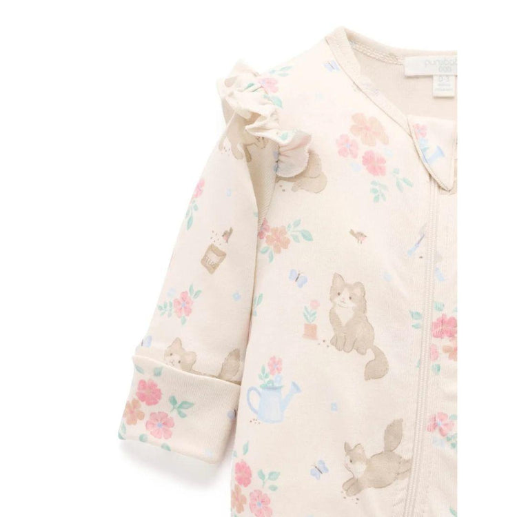 Purebaby Organic Garden Kitten Baby Printed Zip Growsuit