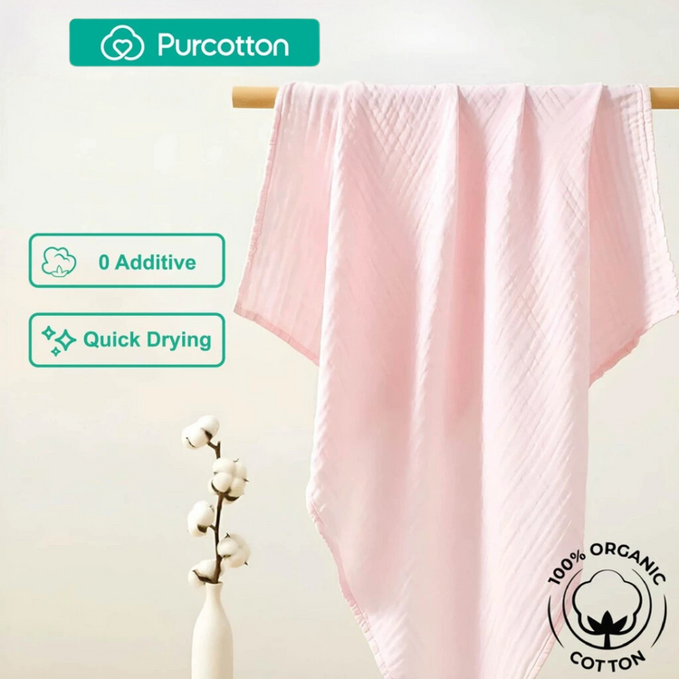 Purcotton Airysoft Gauze Bath Towel 4 Integrated Layers 160cm x 90cm Pink