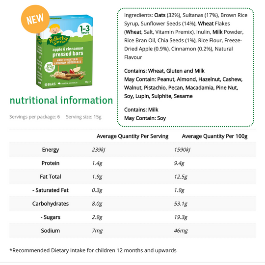 Raffertys Garden Pressed Snack Bars 90g (12m+)