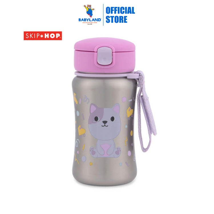 Skip Hop Besties Squad Stainless Steel Straw Bottle - Cat (12+ months)