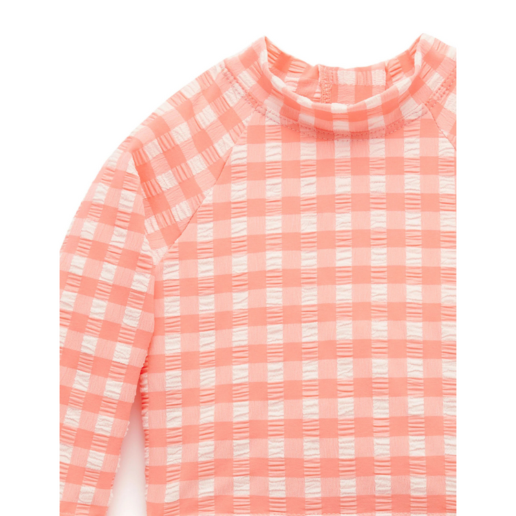 Purebaby Organic Long Sleeve Rashie Set (Swimwear) - Coral Gingham