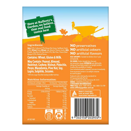 Rafferty's Garden Mango & Chia Pressed Bars 90g | Suitable for 1-5 years