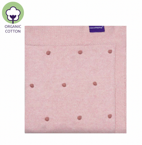 Clevamama Organic Cotton Knitted Pom Pom Baby Blanket - Pink