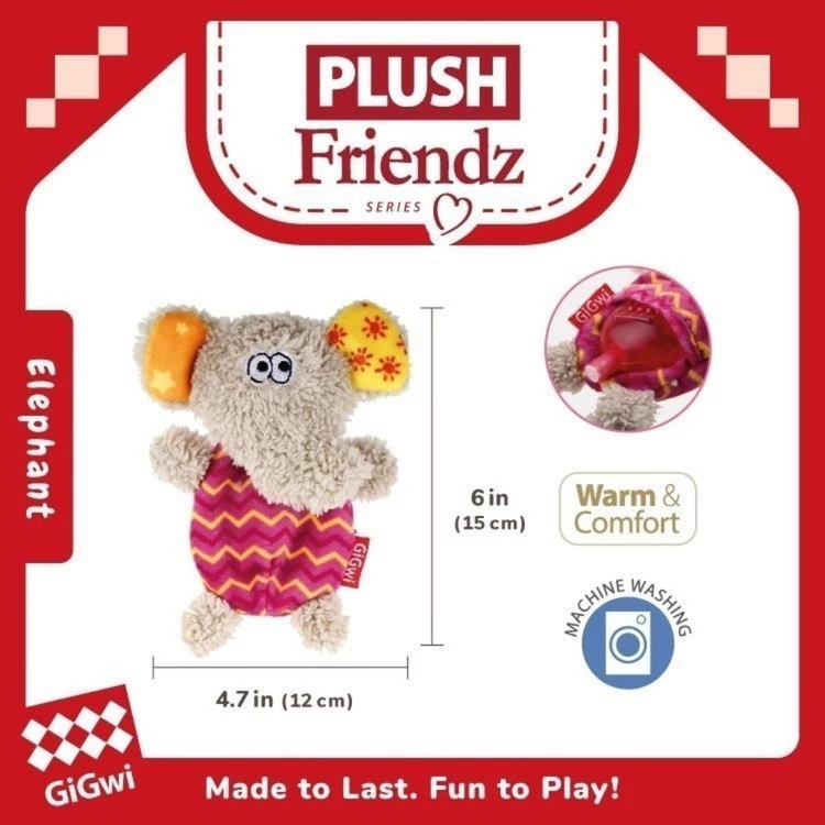 GiGwi Plush Friendz with Refillable Squeaker Dog Toy - Elephant
