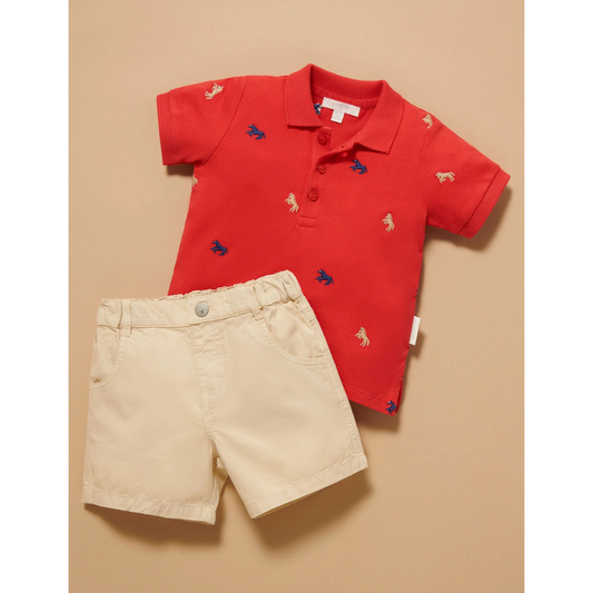 Purebaby Organic Horse Polo Shirt - Horse Broderie Print