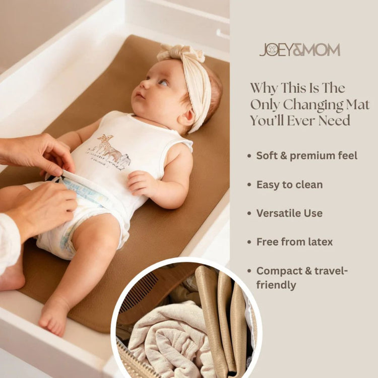 Joey & Mom Double-Sided Vegan Leather Baby Diaper Changing Mat | Foldable, Water-Resistant & Easy-to-Clean Diaper Pad