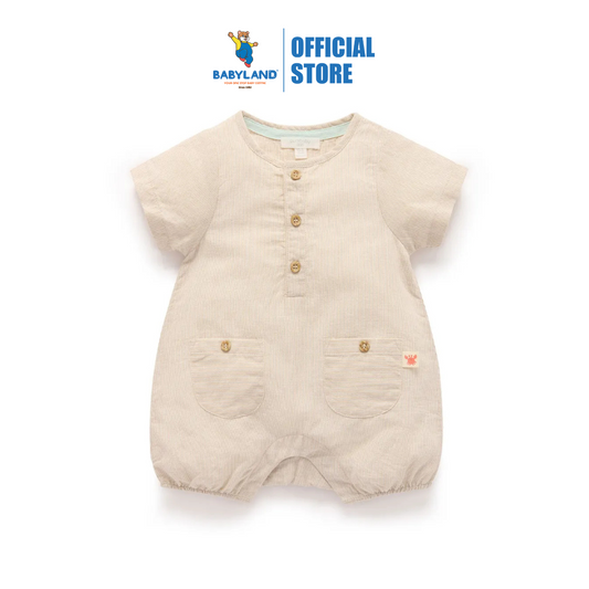 Purebaby Organic Linen Blend Romper Driftwood Stripe