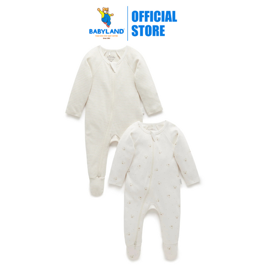 Purebaby Organic 2 Pack Zip Growsuit - Vanilla Bear