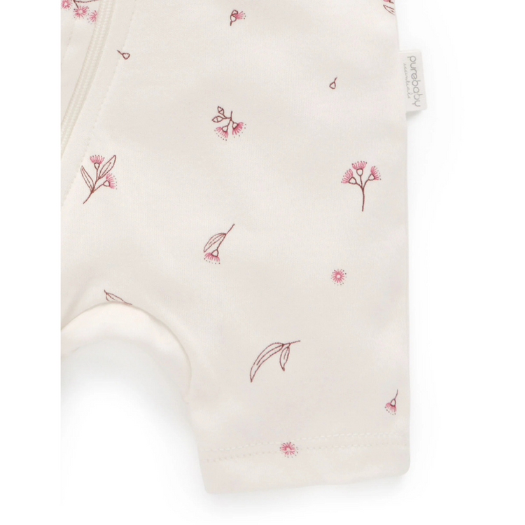 Purebaby Organic S/S Short Leg Zip Growsuit - Vanilla Blossom