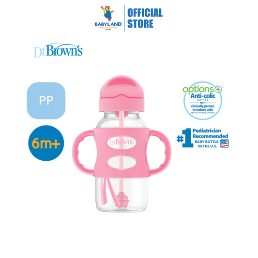 Dr Brown's Anti-Colic Options+ PP Wide Neck Sippy Straw Bottle With Handle - 270ml (6m+)