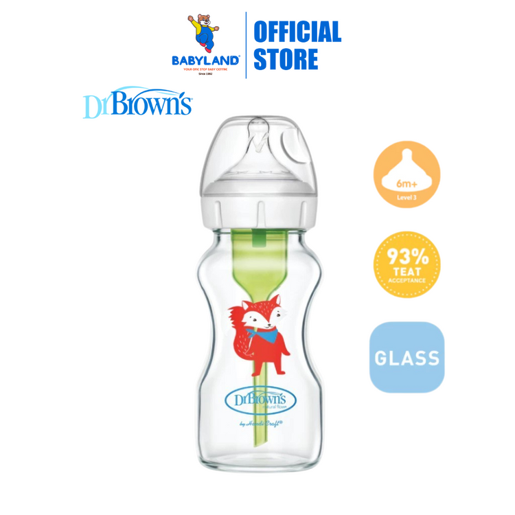 Dr Brown's Options+ Glass Wide-Neck Bottle with Level 3 Teat (270mL) - Fox