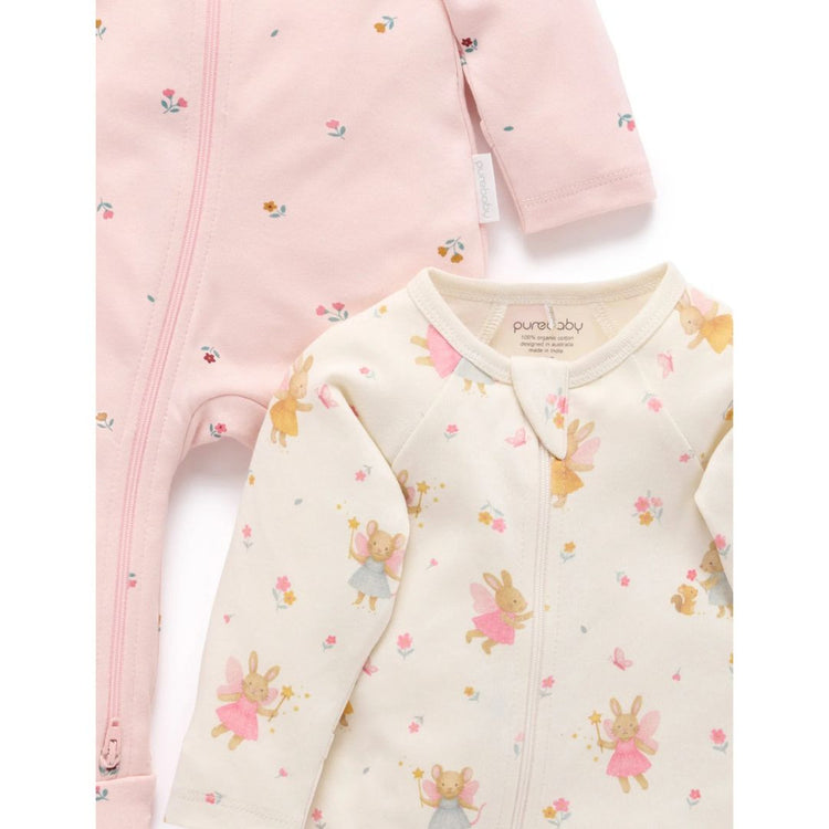 Purebaby Organic 2 Pack Zip Growsuit - Cloud Little Fairies Print