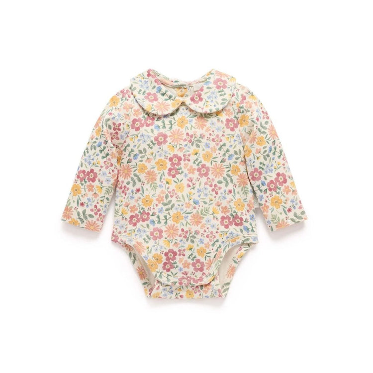 Purebaby Organic Bodysuit With Collar Wild Flower Print Thick