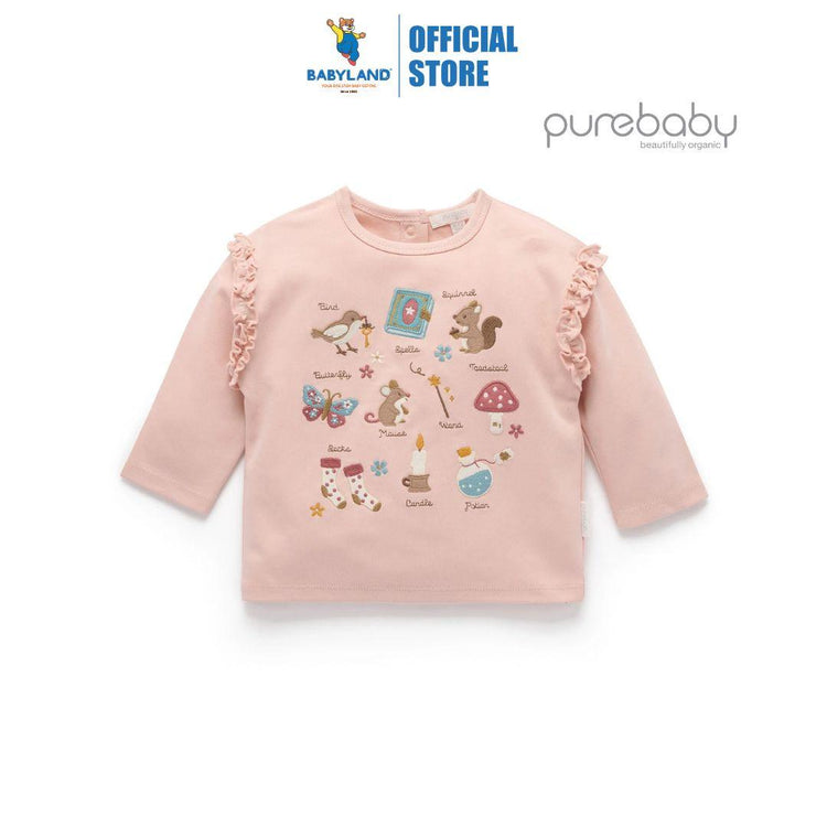 Purebaby Organic Mouse Pink Print Thick Ruffle Top