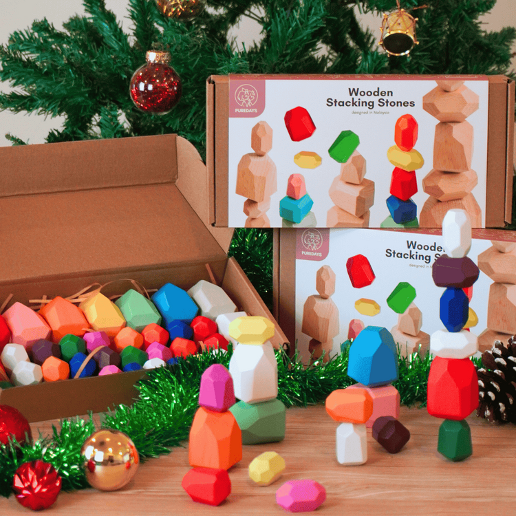 PureDays Wooden Colorful Stacking Stones (36Pcs)