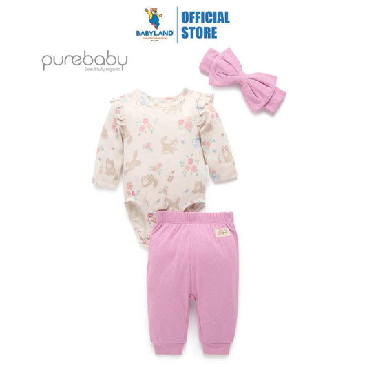 Purebaby Organic Garden Kitten Print 3 Piece Gift Set