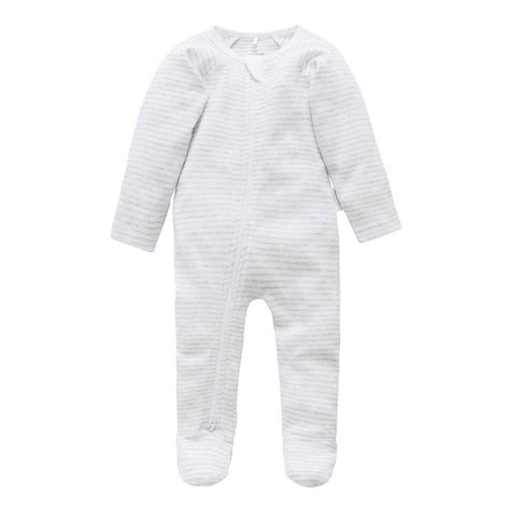 Purebaby Zip Growsuit - Pale Grey Melange Stripe