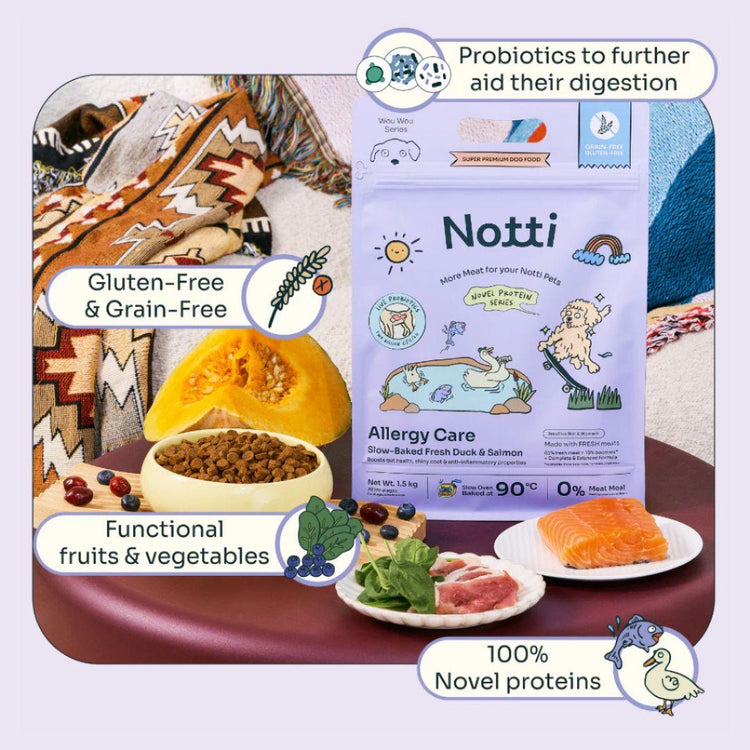 Notti Allergy Care Slow-Baked Fresh Duck & Salmon 1.5kg | Sensitive Skin & Stomach Probiotics