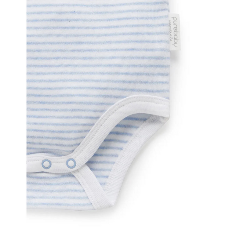 Purebaby Organic Singlet Bodysuit Unisex - Pale Blue Melange Stripe