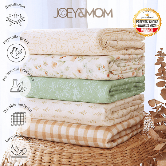 Joey & Mom Luxuriously Soft Bamboo Cotton Swaddle Bundle (3 in 1)