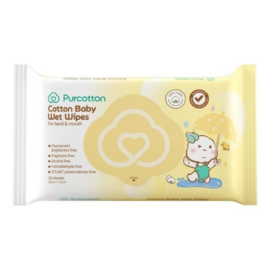 Purcotton Cotton Baby Wet Wipes 20 sheet (20x15cm)