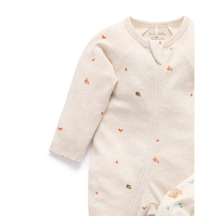 Purebaby Organic 2 Pack Zip Growsuit - Cloud Woodland Print