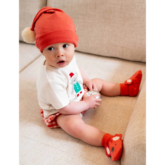 Purebaby Organic Koala Booties Vintage Red