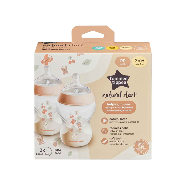 Tommee Tippee Natural Start PP Bottle 260ml - 2 Pack (Pink)