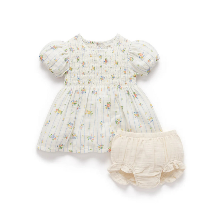 Purebaby Organic Shirred Dress - Nautical Floral