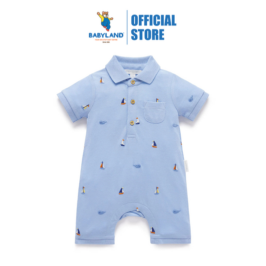 Purebaby Organic Baby Yacht Polo Growsuit - Yacht Broderie