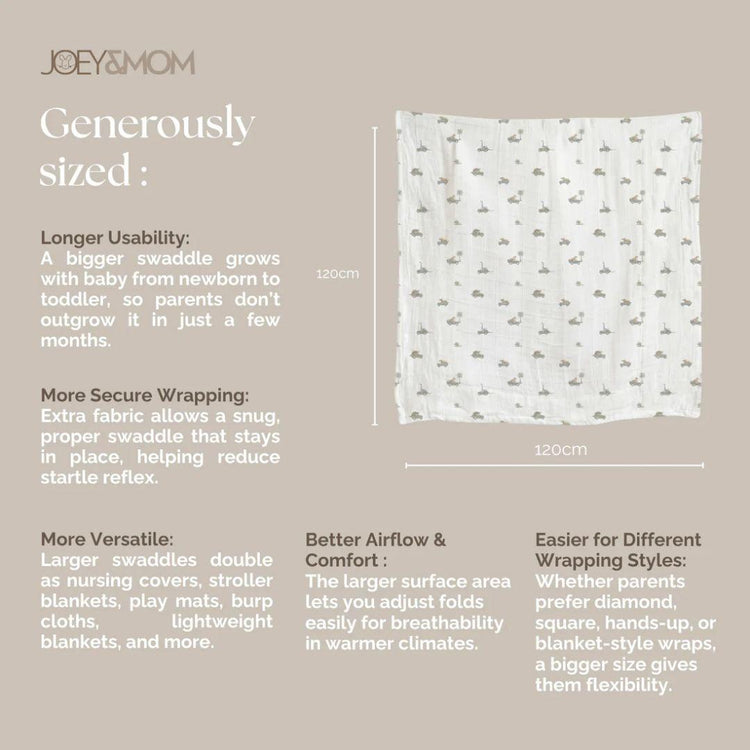 Joey & Mom Luxuriously Soft Bamboo Cotton Baby Swaddle (Set of 3) | Eczema Friendly