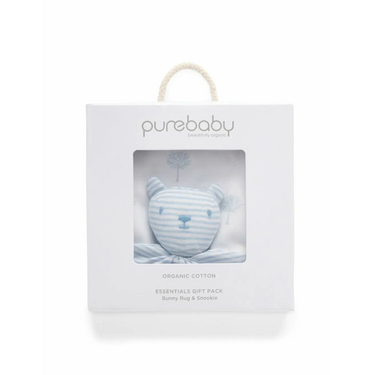 Purebaby Organic Blanket and Soothing Toy GiftSet - Pale Blue Tree