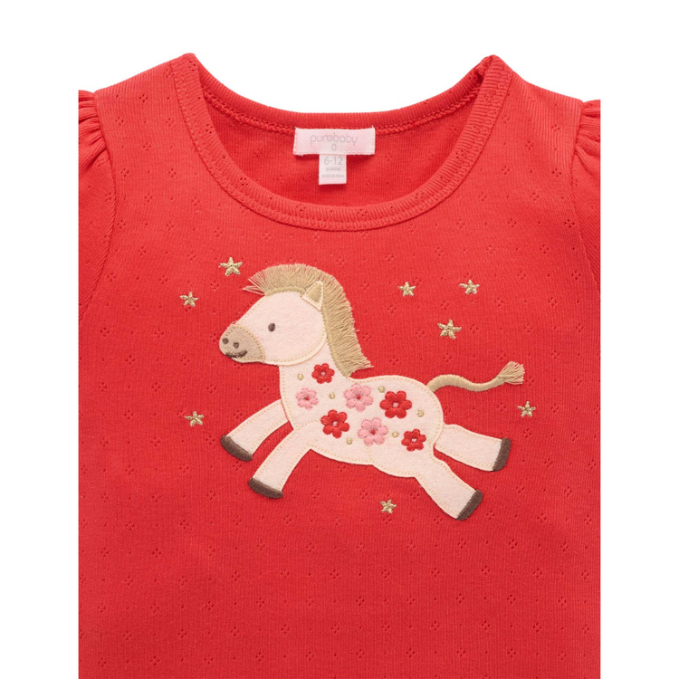 Purebaby Organic Leaping Horse Tee - Luna Red Print