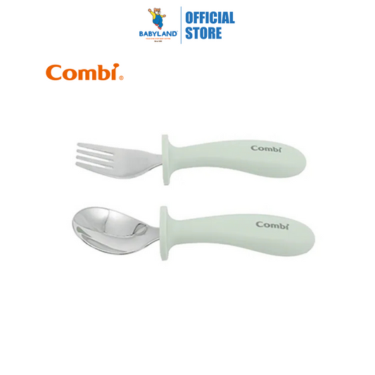 Combi Stainless Steel Spoon + Fork - Green