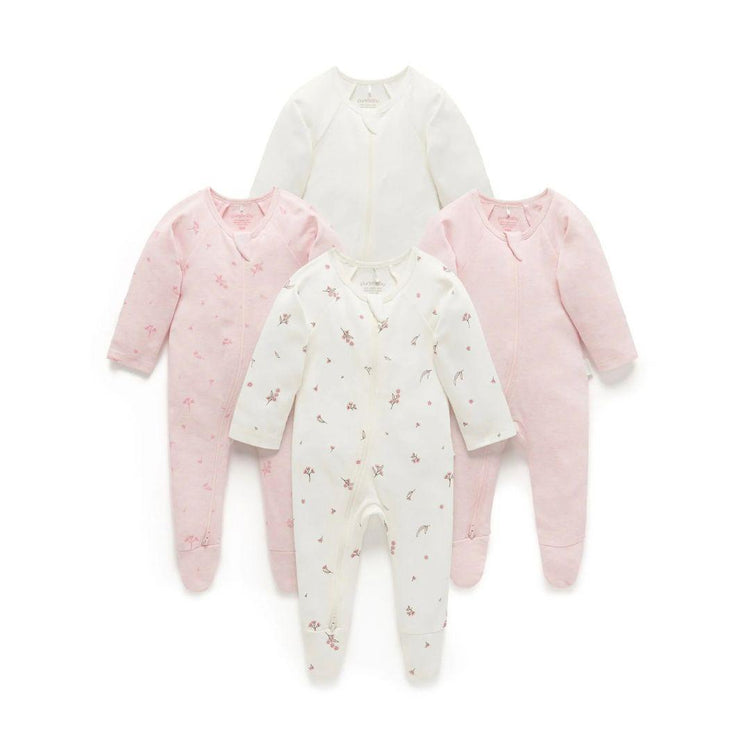 Purebaby Organic Vanilla Blossom Print 4 pack Sleepsuit