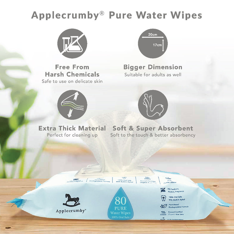 Applecrumby Pure Water Wipes 80s (2 Packs Bundle)