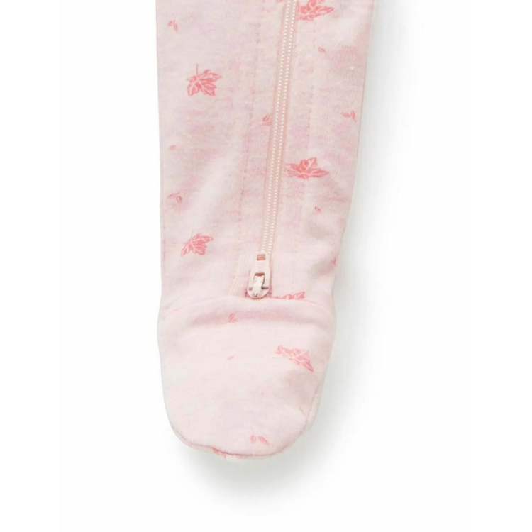 Purebaby Organic Zip Growsuit - Pale Pink Leaf