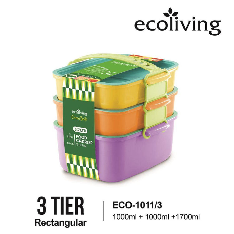 EE JIA Ecoliving 3-Tier Rectangular Food Container (ECO-1011/3) (Random Colour)