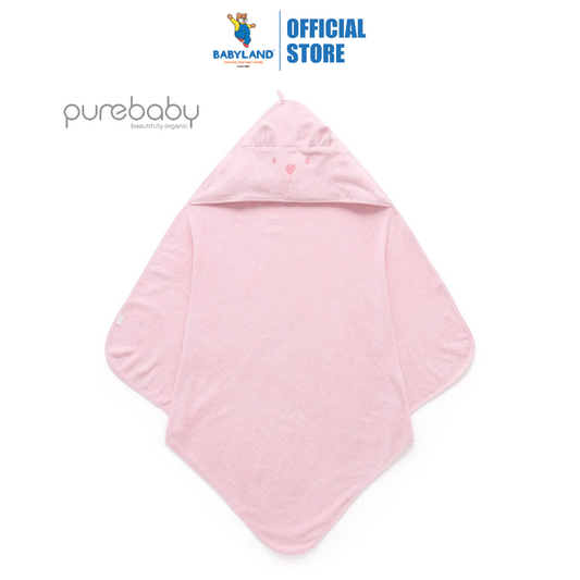 Purebaby Organic Essential Bear Towel - Pale Pink Melange