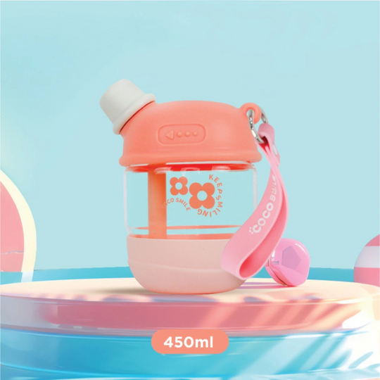 Cocosmile 8323 Coco Dudu Straw Glass Cup 450ml - Pink