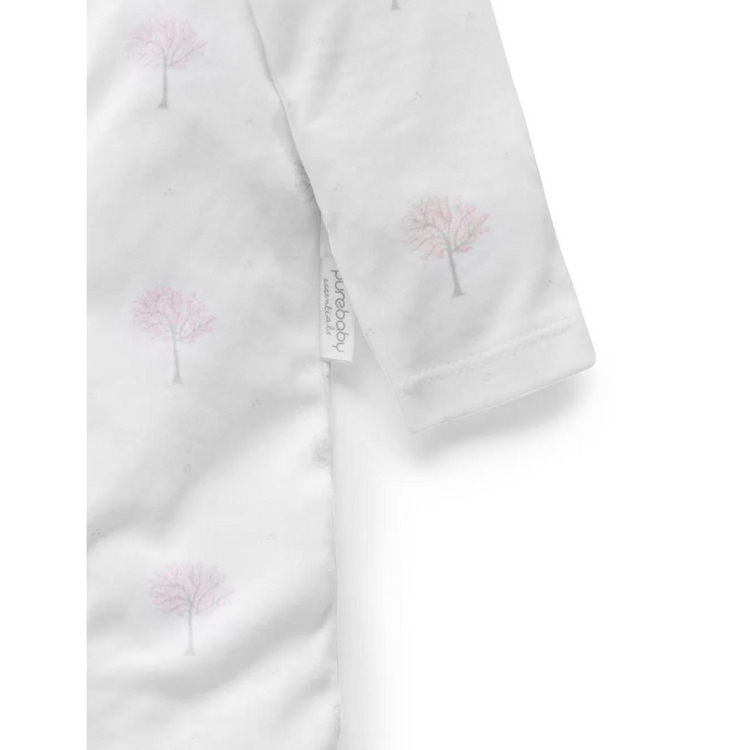 Purebaby Organic Zip Growsuit - Pale Pink Tree Print