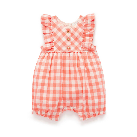 Purebaby Organic Baby Kids Coral Gingham Romper