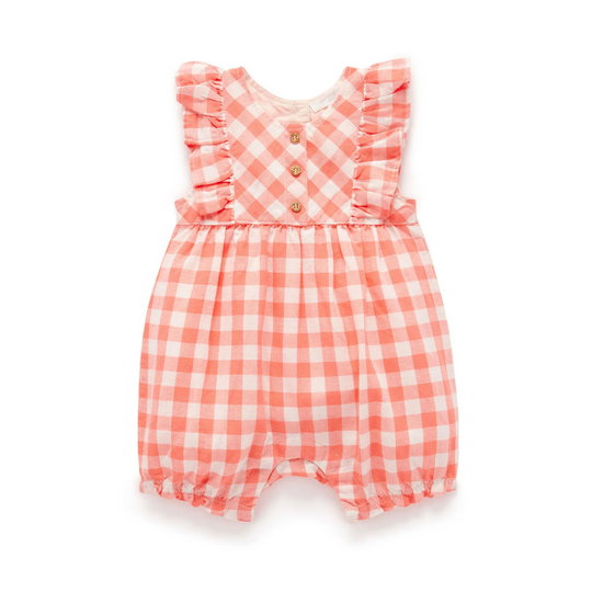 Purebaby Organic Baby Kids Coral Gingham Romper