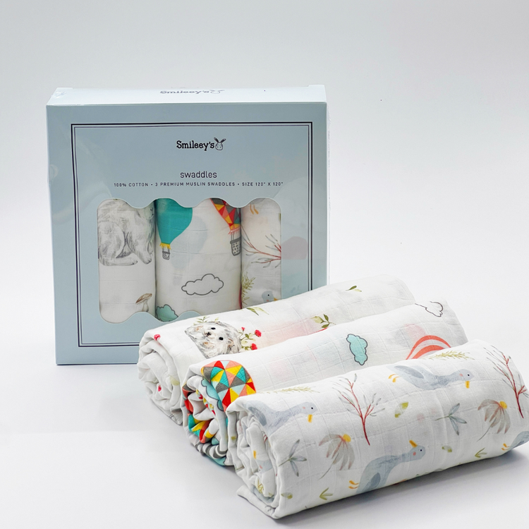 Smileey's 100% Cotton Muslin Swaddle 120x120 Assorted